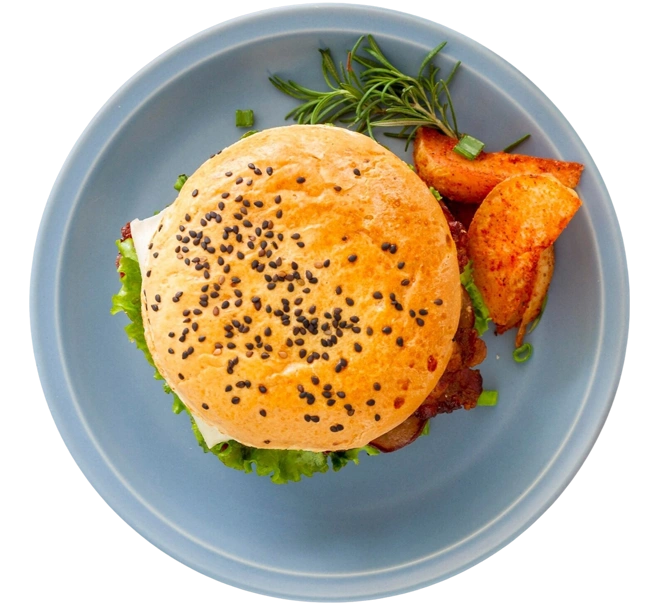 Hamburger on plate top view